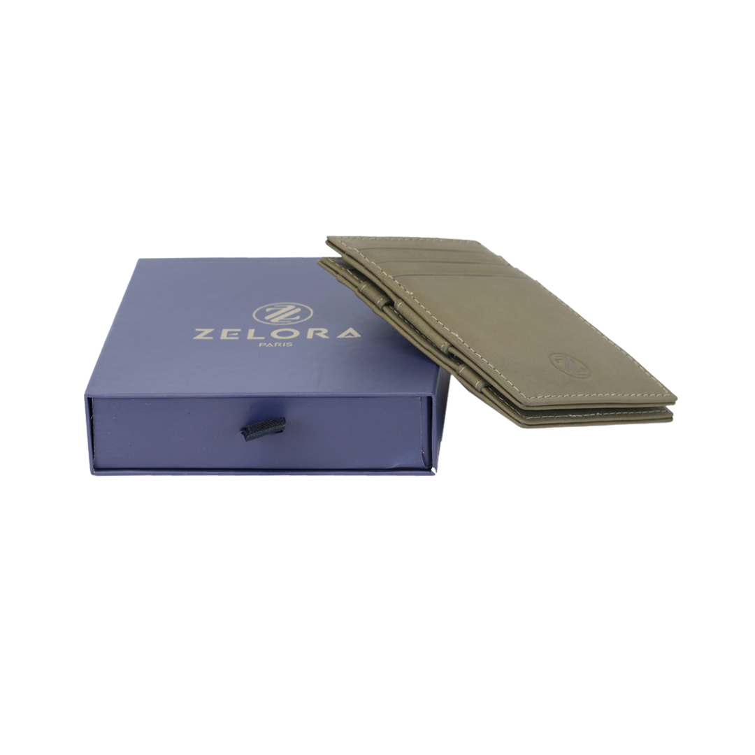 Genuine Leather Magic Wallet with RFID Protection-Olive Green