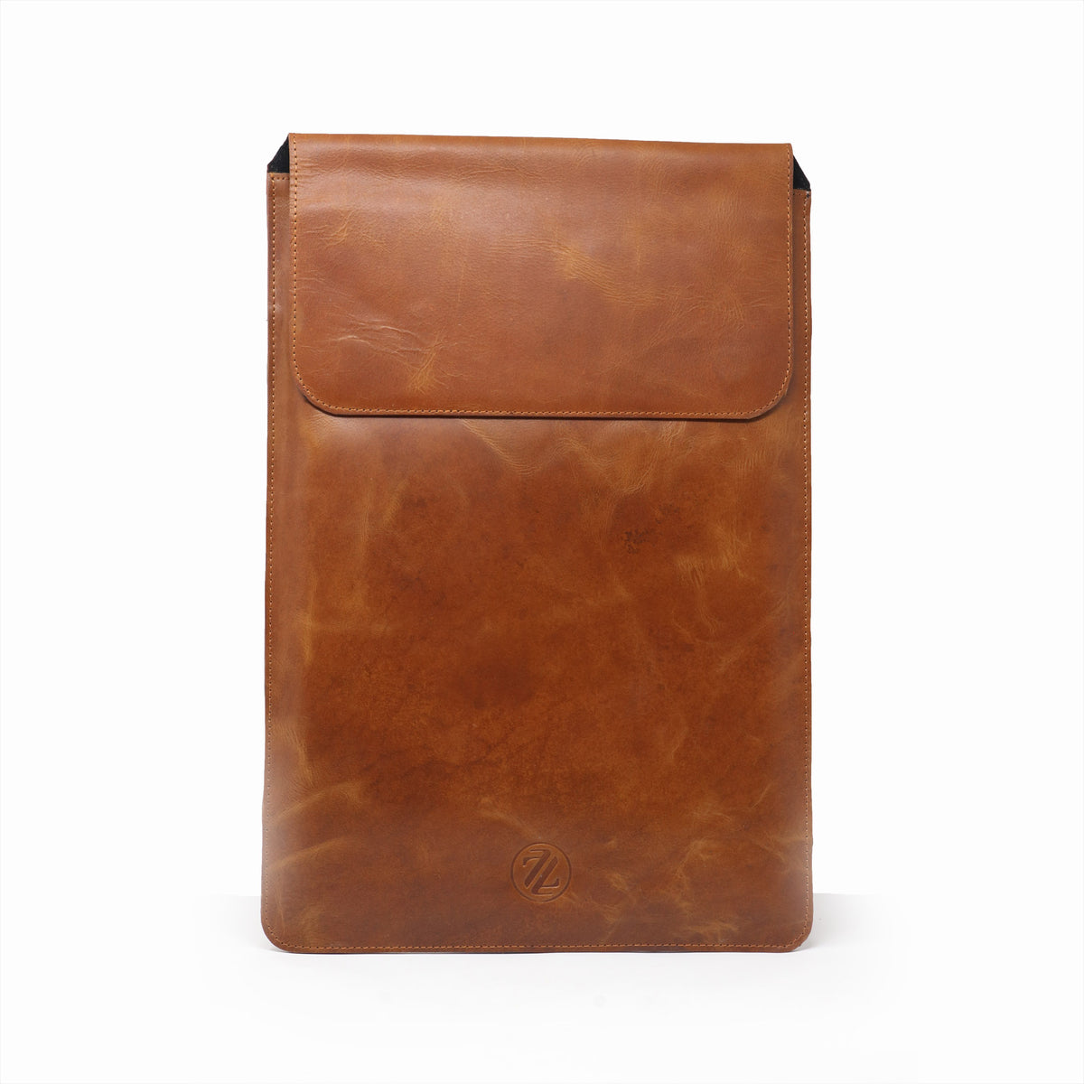 Zelora Paris Tan Leather Laptop Sleeve with Flap
