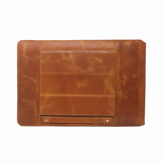 Zelora Paris Tan Leather Laptop Sleeve with Flap