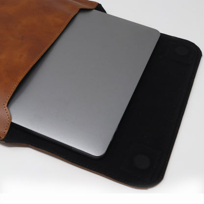 Zelora Paris Tan Leather Laptop Sleeve with Flap