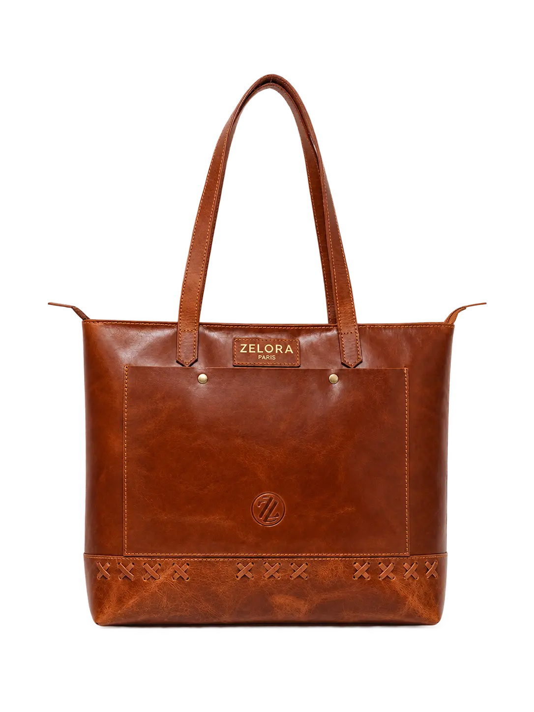 Zelora Paris Brown Leather Tote Bag for Women