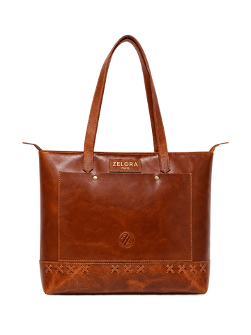 Zelora Paris Brown Leather Tote Bag for Women