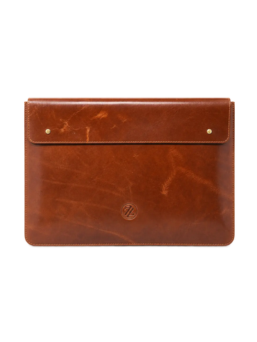 Zelora Paris Classic Professional Leather Laptop Sleeve-Tan