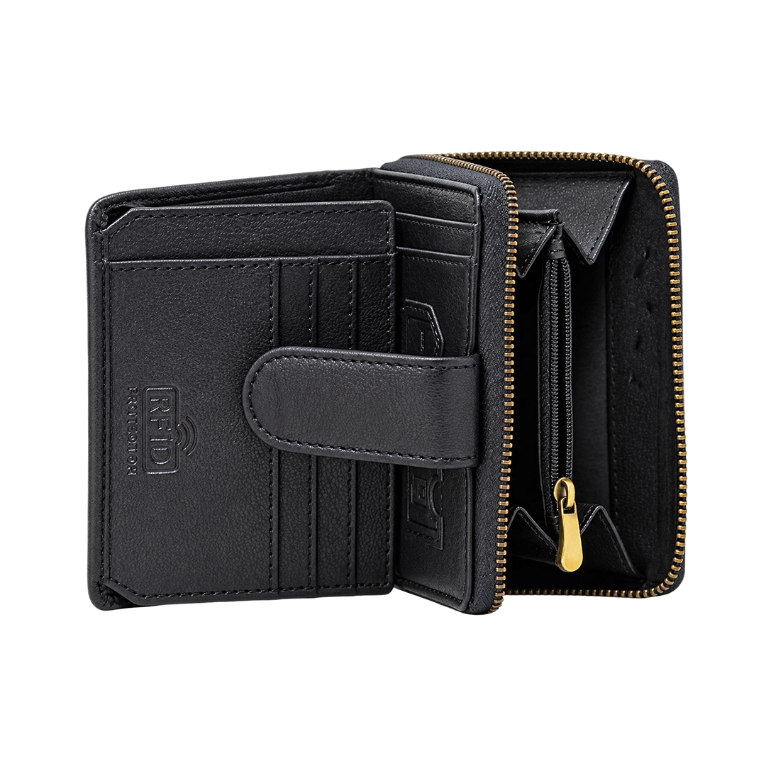 Genuine Leather Ladies Wallet | RFID Secure-Black