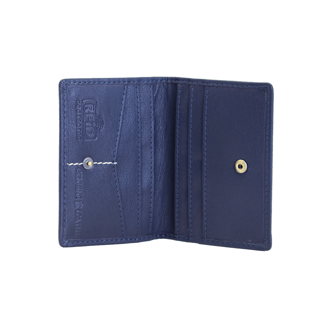 Genuine Leather RFID-Protected Card Holder-Blue