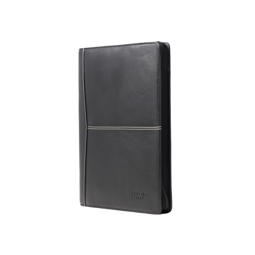 Genuine Leather File Organizer for Unisex - Black
