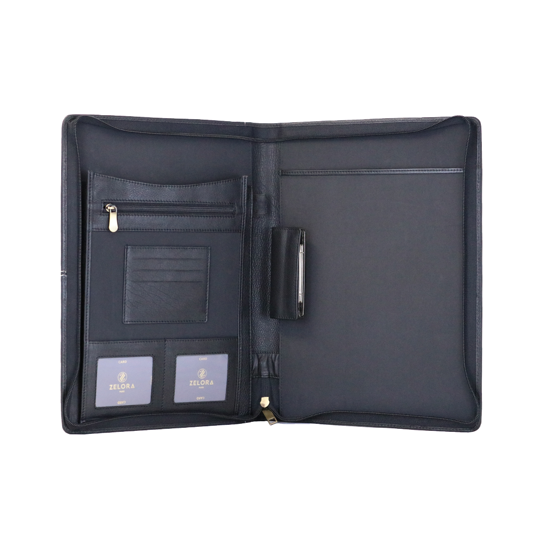 Genuine Leather File Organizer for Unisex - Black