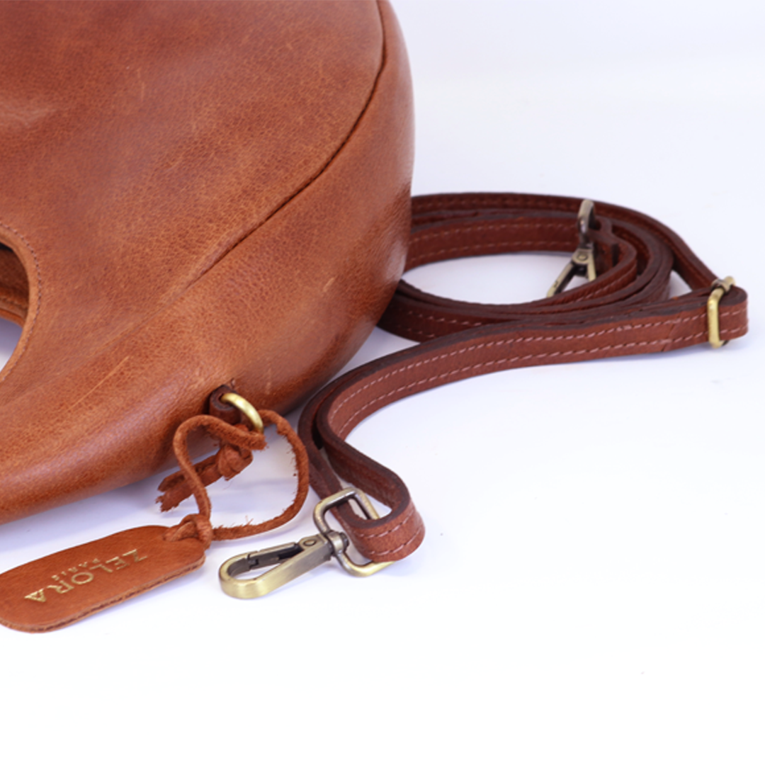 Premium Full-Grain Leather ladies Hobo Bag-Tan