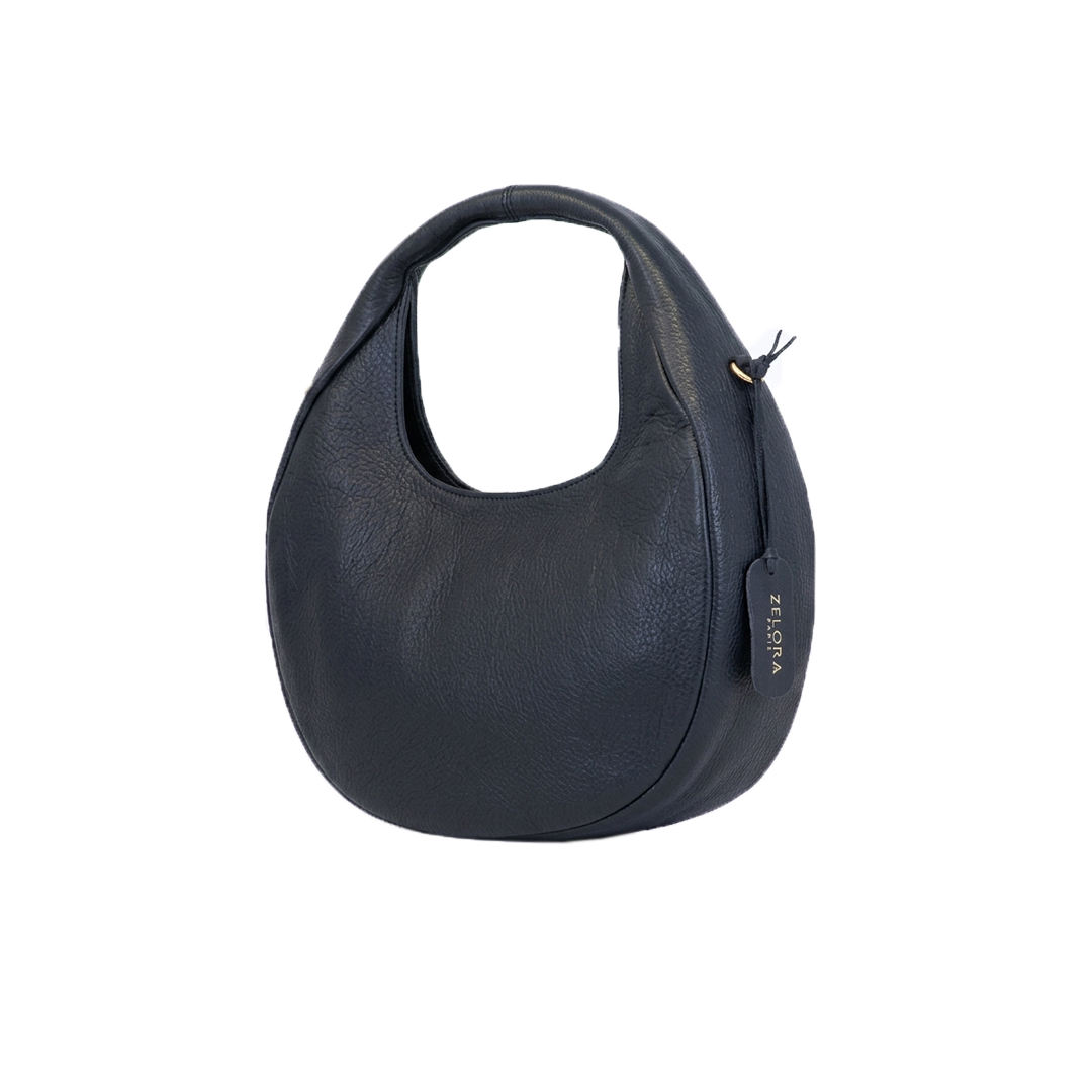 Premium Full-Grain Leather Ladies Hobo Bag - Black
