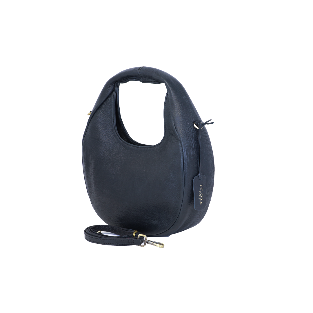 Premium Full-Grain Leather Ladies Hobo Bag - Black
