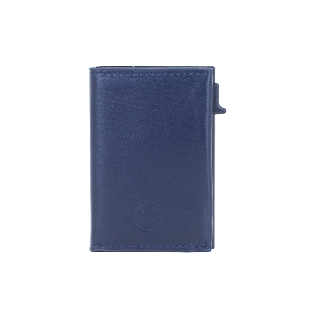 Genuine Leather Popup Wallet with RFID Protection-Navy Blue