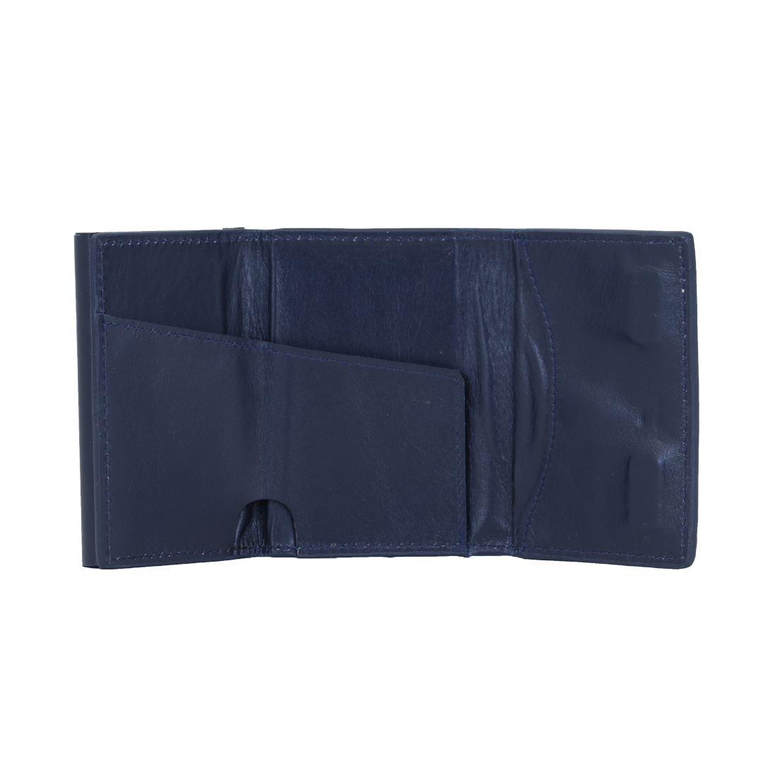 Genuine Leather Popup Wallet with RFID Protection-Navy Blue