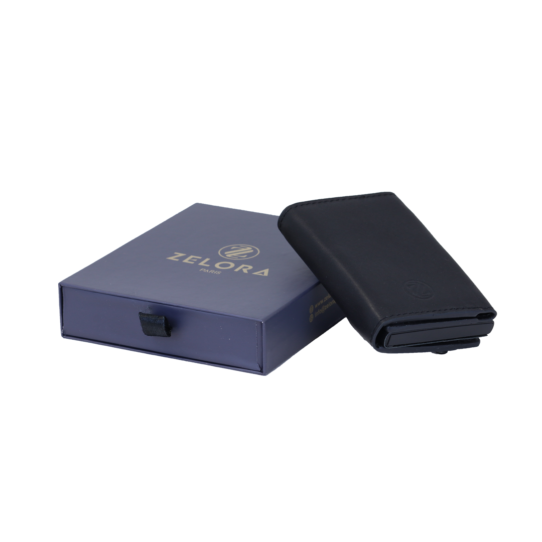 Genuine Leather Popup Wallet with RFID Protection-Black