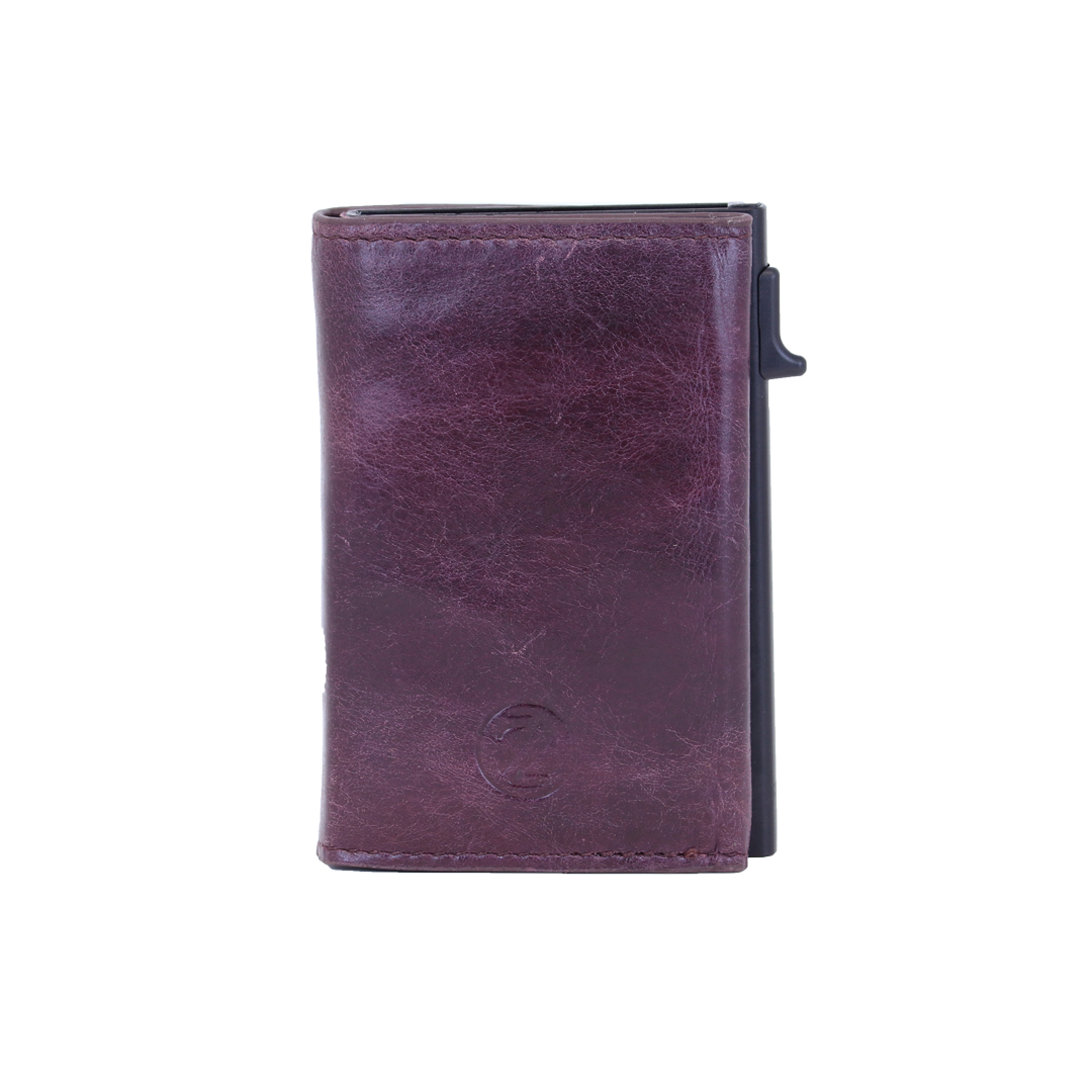 Genuine Leather Popup Wallet with RFID Protection-Burgundy