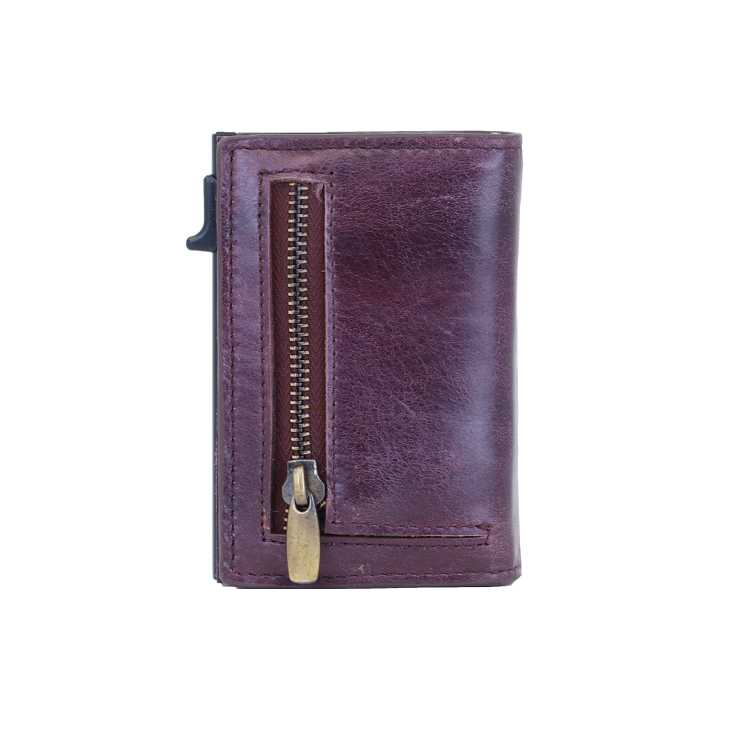 Genuine Leather Popup Wallet with RFID Protection-Burgundy