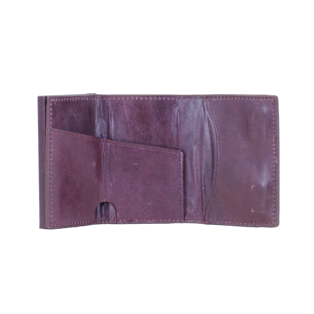 Genuine Leather Popup Wallet with RFID Protection-Burgundy