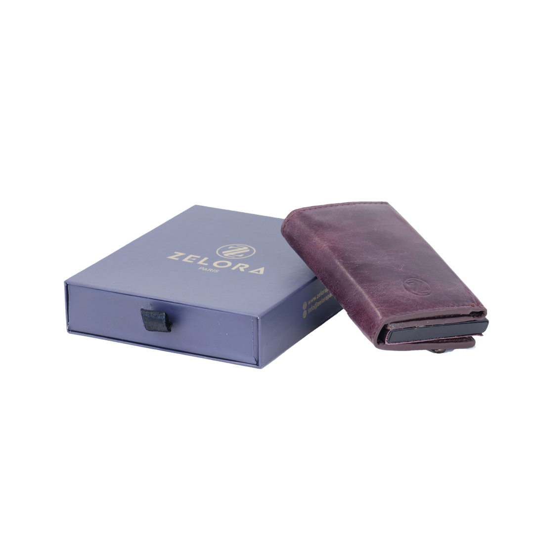 Genuine Leather Popup Wallet with RFID Protection-Burgundy